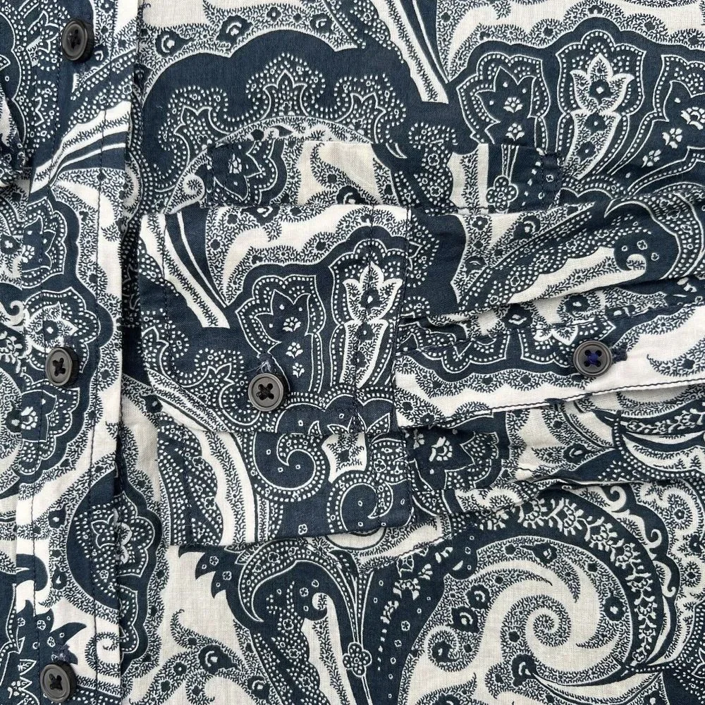 J Crew Collection Shirt Womens Size 2 Button Up‎ Blouse Blue Paisley Long Sleeve - Picture 10 of 14